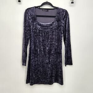 AGUA Dark Gray Long Sleeve Crushed Velvet Goth Mini Dress Women EU36 (US 6)